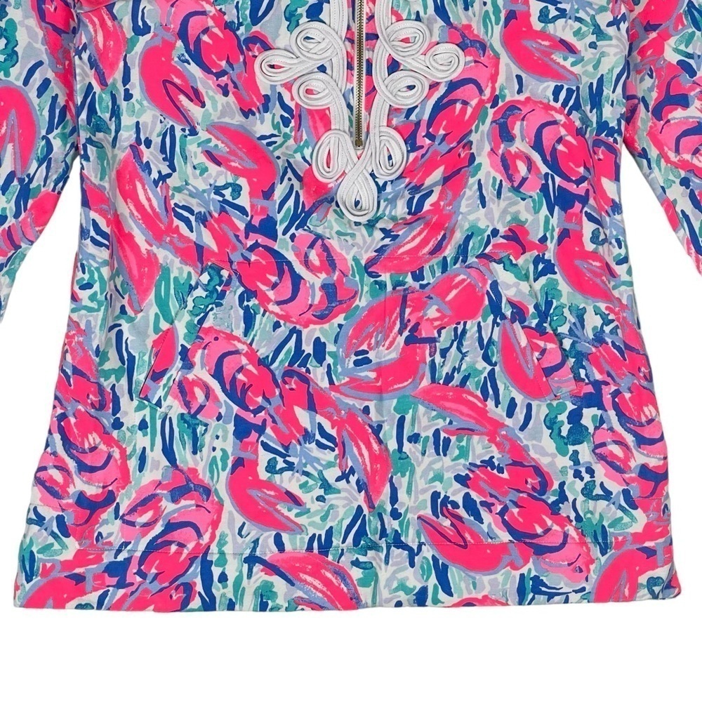 Lilly Pulitzer Popover XS Cosmic Coral Cracked Up Lobster Half Zip Preppy Bright - Picture 5 of 13